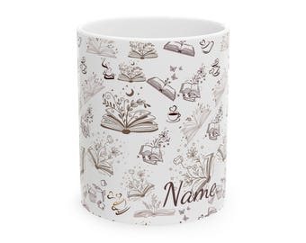Personalized Book Lover Coffee Mug | Floral Design