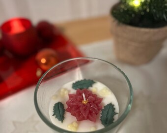 Julstjärneljus i glas – Handgjort vinterljus med järnek och bär – Julklapp – Vinterdekorationsljus