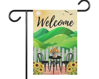 Bandera de bienvenida de girasol para jardín: decoración exterior de doble cara
