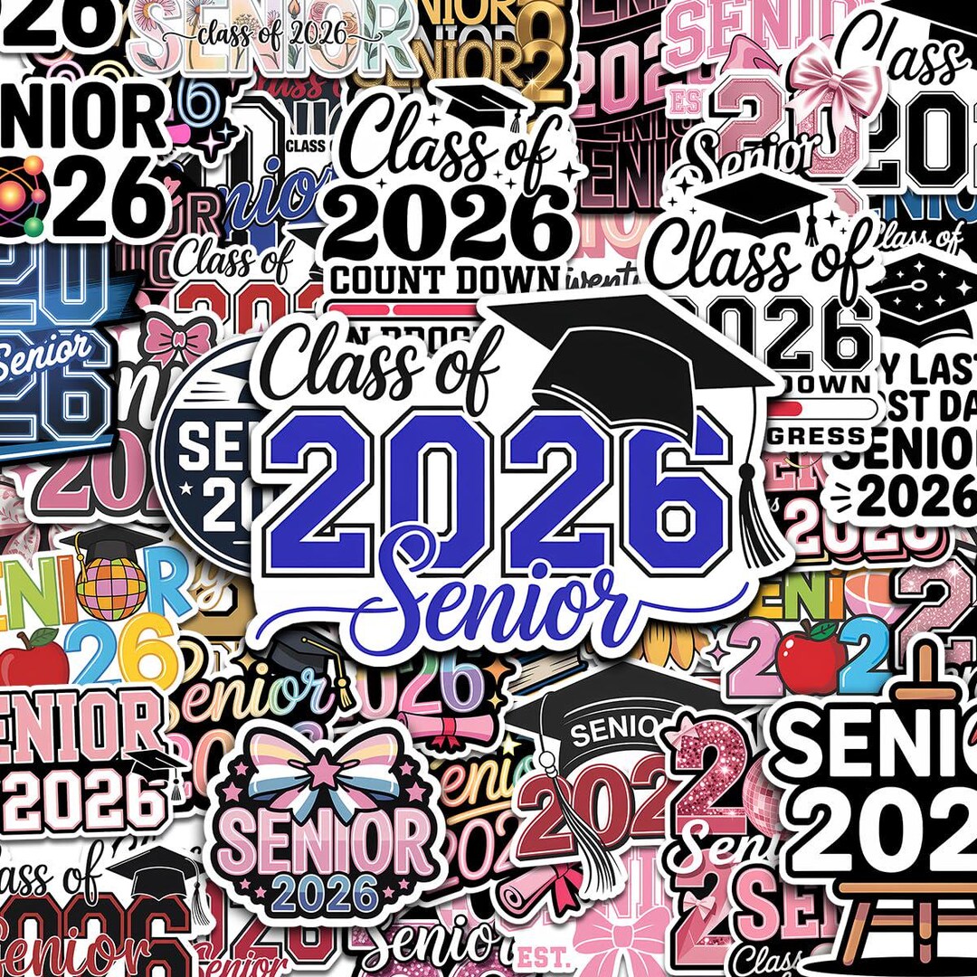 60 Pcs Class of 2026 Senior Stickers Pack, Graduation Themed Waterproof ...