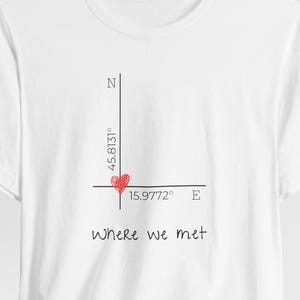 Personalized Where We Met T-Shirt, Custom Coordinates Minimalist Graph Tee