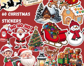 Christmas Sticker Bundle | 60 Print and Cut PNGs | Cute Holiday Stickers | Xmas Planner & Scrapbook Stickers | Digital Download Pack
