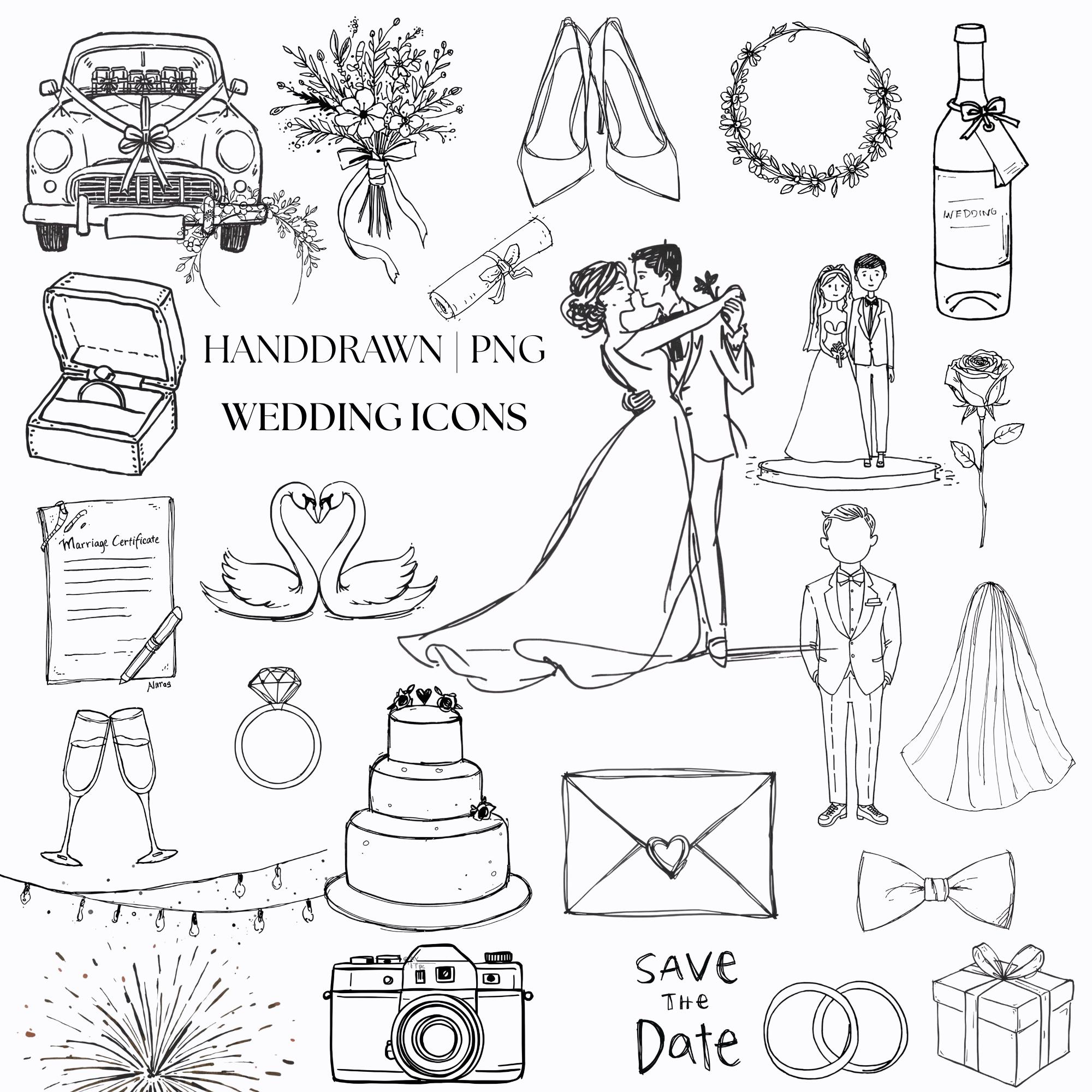 Whimsical Wedding Clipart PNG Bundle | Hand Drawn Bridal Illustrations ...