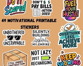 49 Motivational Printable Stickers | Positive Quote PNG Bundle | Inspirational Digital Stickers for Planner, Journal & Scrapbook