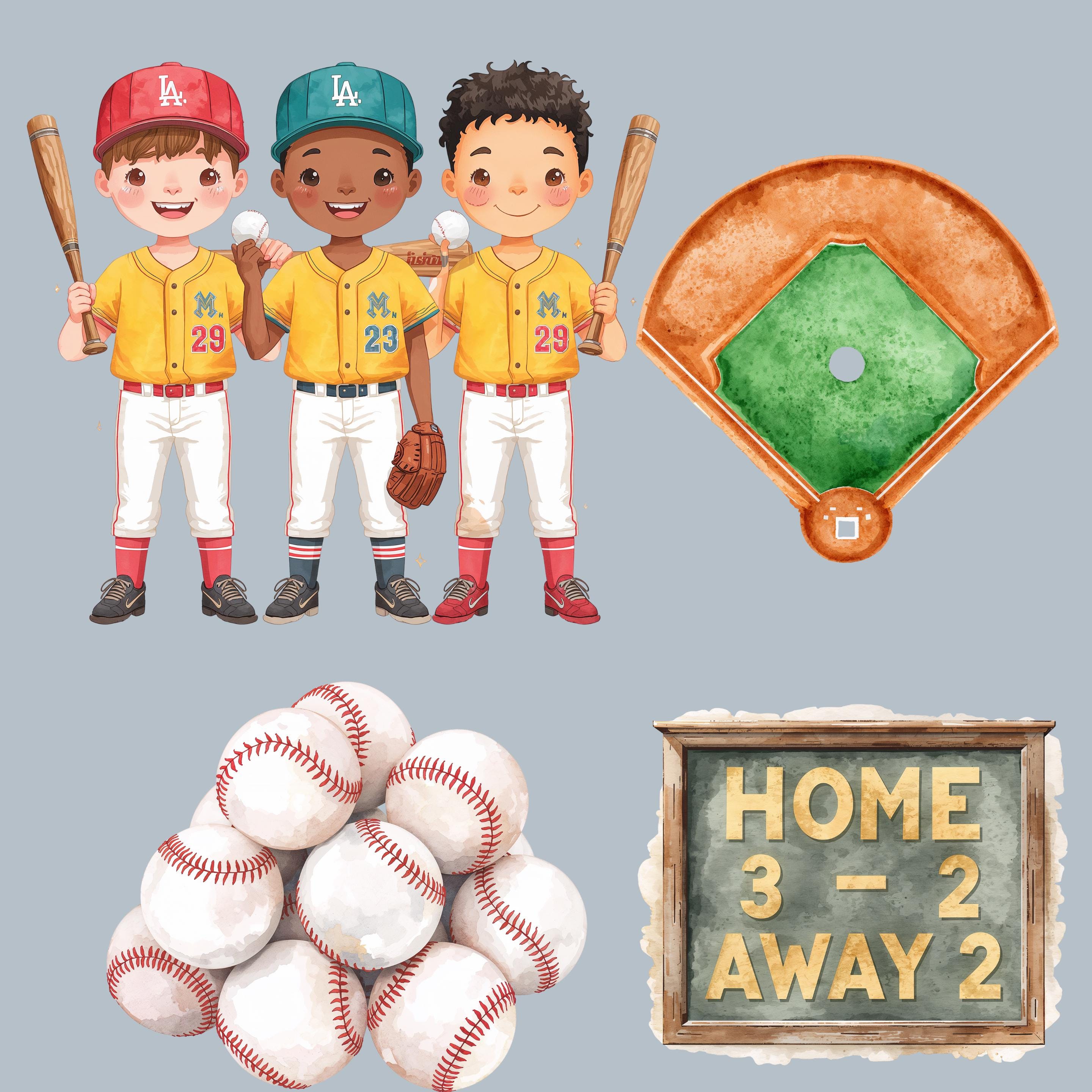 Baseball Kids Clipart Bundle | Watercolor Sports PNG |bat, Glove, Ball ...