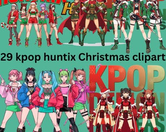 Pacchetto PNG natalizio Kpop Demon Hunters / Clipart Saja Boys & Girls Band / Fan di Huntrix / PNG Girl Dinner / Pacchetto sublimazione K-Pop