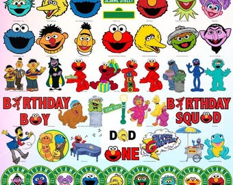 Paquete de imágenes SVG y PNG de monstruos callejeros: Elmo y sus amigos, Monstruo de las Galletas, Big Bird, caras de monstruos. Regalo de cumpleaños infantil.