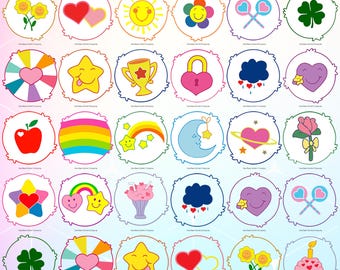 Care Bears Belly Badge Icons Bundle, Inspired Cartoon Symbols for Kids Crafts PNG SVG, Sticker Making Digital Files for Cricut Silhouette
