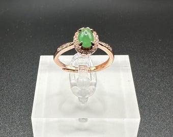 Grade A Jadeite Natural Oval Green on Rose Gold | 925 Sterling Silver Adjustable Ring