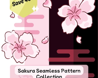 Sakura Pattern Collection – 4 Seamless Japanese Cherry Blossom Designs. Printable Floral Digital Paper (Digital Download)