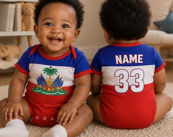 Body da calcio personalizzato per neonati Haiti 2026, maglia da calcio Haiti personalizzata con nome e numero, maglietta da tifoso di calcio con bandiera haitiana, abbigliamento Haiti per bambini