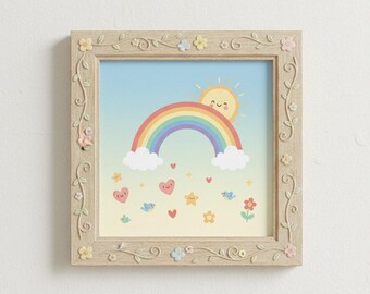 Cartoon Rainbow Nursery Art: Whimsical Kids Room Decor (digital ...