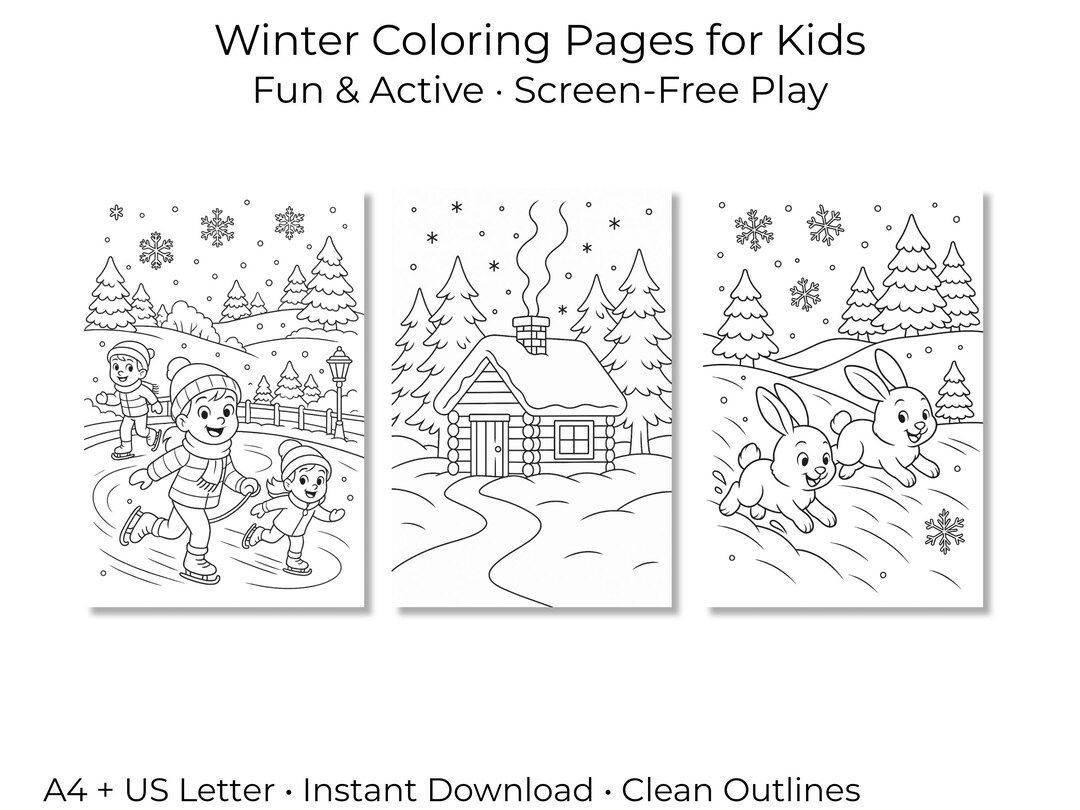 30 Winter Coloring Pages – Cute Snow Scenes for Kids - Etsy