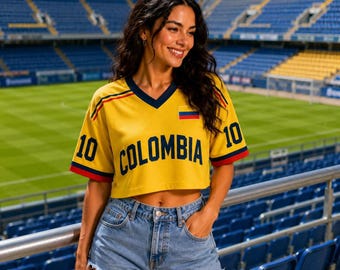 Custom Colombia Soccer Jersey CropTop,Personalized Football Fan Shirt,Custom Name Number Colombia Tee,Women Soccer Gift,Colombia Fan Apparel