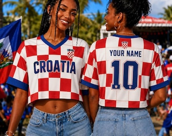 Croatia Crop Top Jersey Women, Personalized Soccer Shirt, World Cup Fan Crop Tee, Custom Name Number Football Top