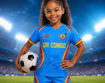 Personalized DR Congo Soccer Uniform for Kids, Custom Football Jersey Set, Youth Soccer Outfit, Name & Number Gift