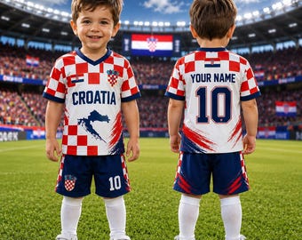 Personalized Croatia Soccer Jersey Set for Kids, Custom Name Number Football Outfit, Boy Girl Matching Sports Uniform Gift