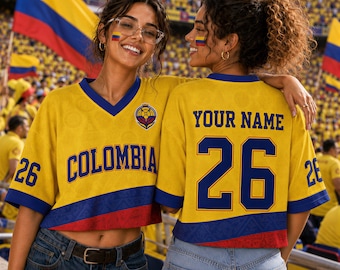 Colombia Soccer Crop Top Jersey, Custom Name Number Shirt, Football Fan Crop Tee, Women World Cup Outfit Gift