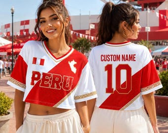 Personalized Peru Crop Top Jersey, Custom Name Number Soccer Shirt, Peru Football Fan Tee, World Cup Game Day Top