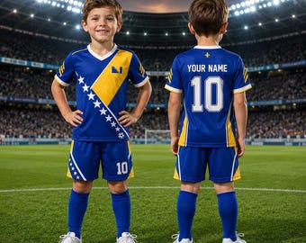 Uniforme de fútbol infantil personalizado de Bosnia, conjunto juvenil para la Copa Mundial, equipación de fútbol de Bosnia, camiseta de la selección nacional de Bosnia