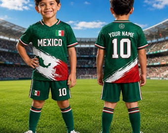 Personalized Mexico Soccer Uniform for Kids, Custom Mexico Football Jersey Set, Boys & Girls Soccer Outfit, Youth World Cup Fan Gift