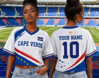 Personalized Cape Verde Crop Top Jersey, Custom Name Number Soccer Shirt, Cape Verde Football Fan Tee