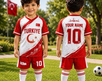 Personalized Turkey Soccer Jersey Set for Kids, Custom Türkiye Football Uniform, Turkey Fan Outfit, Name Number Sports Set