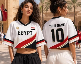 Egypt Crop Top Jersey Women, Personalized Soccer Shirt, Custom Name Number Football Fan Crop Tee, Egypt Gift