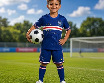 Conjunto de uniforme de fútbol juvenil de Cabo Verde, camiseta de fútbol infantil personalizada, equipación de fútbol de Cabo Verde para niños, ropa deportiva personalizada.
