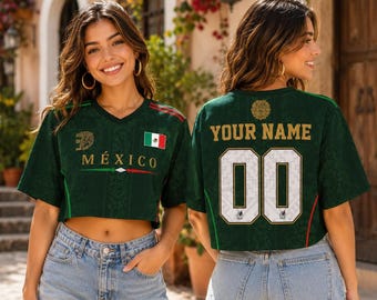 Mexico Soccer Crop Top Jersey, Custom Name Number Mexico Shirt, Football Fan Crop Tee, Women World Cup Outfit Gift