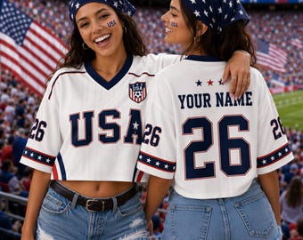 USA Crop Top Jersey, Custom Name Number Shirt, Football Fan Crop Tee, Women World Cup Outfit Gift