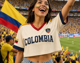 Custom 2026 Colombia Football Croptop Jersey, Personalized Soccer Crop Tee, Women Game Day Shirt, Colombia Fan Sports Top