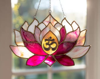Atrapasueños acrílico Om Lotus para yoga espiritual y meditación. Decoración para ventana.