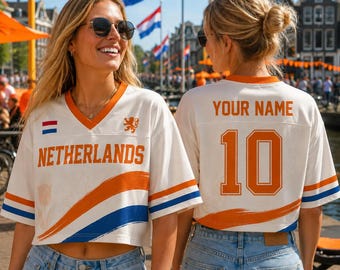 Netherlands Crop Top Jersey Women, Personalized Dutch Soccer Shirt, Custom Name Number Football Fan Crop Tee