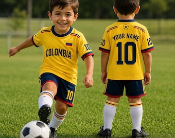 Custom Colombia Soccer Kit for Kids, Personalized Name Number Jersey, Youth Football Uniform, Soccer Fan Gift for Boys