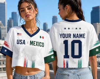 Custom Half and Half Soccer Crop Top Jersey, USA Mexico Soccer Shirt for Wo
