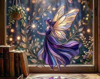 Elegante gloeiende fee gebrandschilderd glas stijl acryl toverstaf Suncatcher