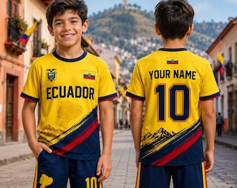 Custom Ecuador World Cup Jersey, Personalized Soccer Shirt for Kids Youth Toddler, Family Matching Fan Outfit
