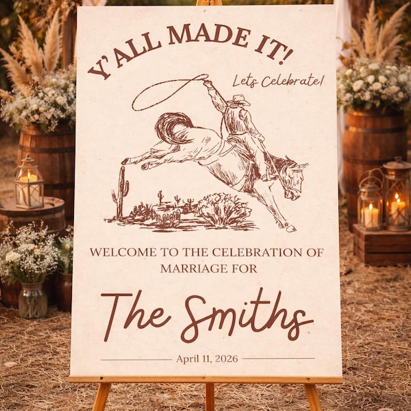 Western Wedding Welcome Sign, Rustic Cowboy Rehearsal Dinner Decor (Editable Canva Download)