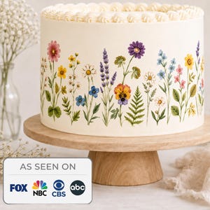 Wildflower Cake Wrap, Edible Icing Sheet Strips for Botanical Décor