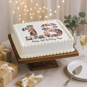 CUSTOM PHOTO CAKE Topper: Edible Icing Sheet, 18th, 21st Birthday Number Collage, Cake Decoration