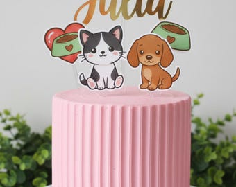 ADORNOS PARA CUPINE DE CUMPLEAÑOS DE MASCOTAS: Decoración comestible de papel de oblea con forma de perro o gato, adornos para pasteles de fiesta con temática de mascotas.