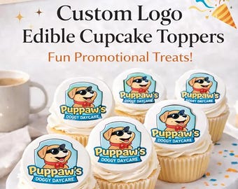 Custom BUSINESS LOGO Edible Cupcake Toppers: Icing Sheets For BRANDING Cakes, Events, And Promotions