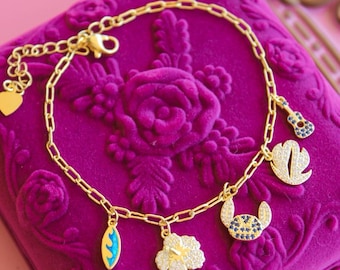 18K Gold Plated Ohana Charm Bracelet: Lilo & Stitch Inspired Valentine Day Love Gift For Couple