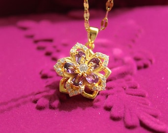 Collier fleur en rotation, boîte cadeau rose gratuite, meilleur ami, colliers d'anniversaire, cadeau Saint-Valentin, princesse, fleur, bijoux de princesse, princesse