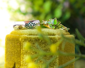 Anillos de pareja Tiana y Naveen: Anillos de loto chapados en oro de 18 quilates, regalo de San Valentín, anillos de promesa de la Princesa y el Sapo, Galentine
