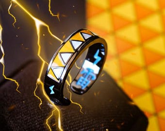 Pierścień Zenitsu Lightning Demon Slayer – Pierścień Bolt Cosplay Anime – Darmowe pudełko prezentowe na Walentynki