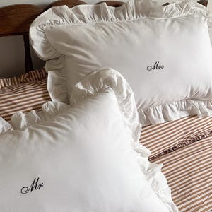 Custom luxury personalised monogrammed embroidered frill ruffle edge single pillowcase