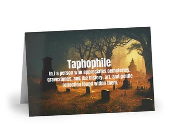 Taphophile Greeting Card | Gothic Reflection | Cemetery Art | Literary Word Art | Thoughtful Sympathy Card | Quiet Remembrance Stationery