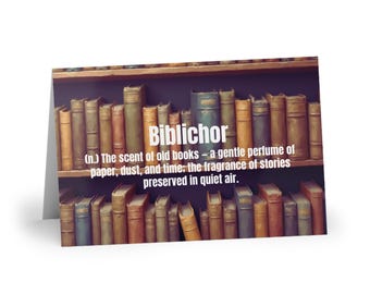 Biblichor Greeting Card | Vintage Book Lover | Literary Word Art | Bibliophile Stationery